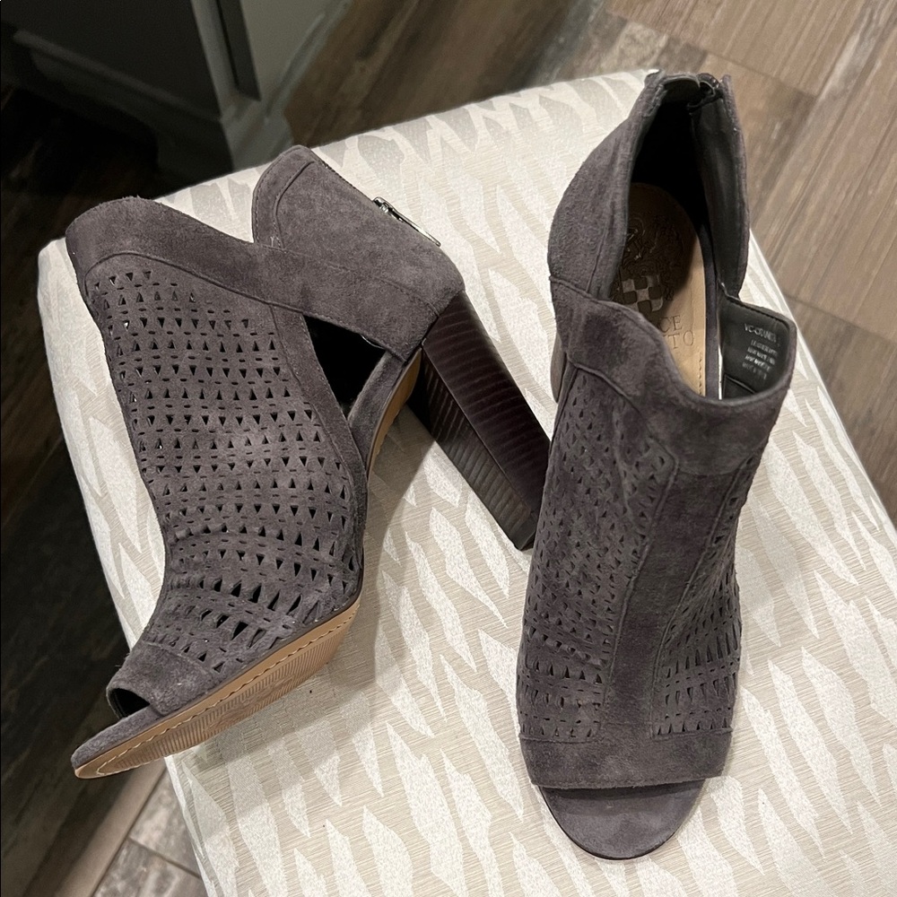 Vince Camuto Gray Peep-Toe Ankle Boots